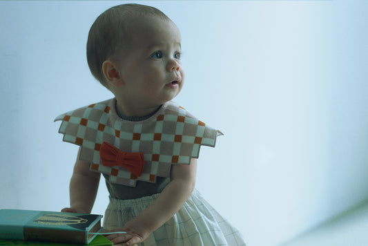 2026新品/bib joujou block pink 培養五感像素風嬰兒口水巾可拆卸蝴蝶結