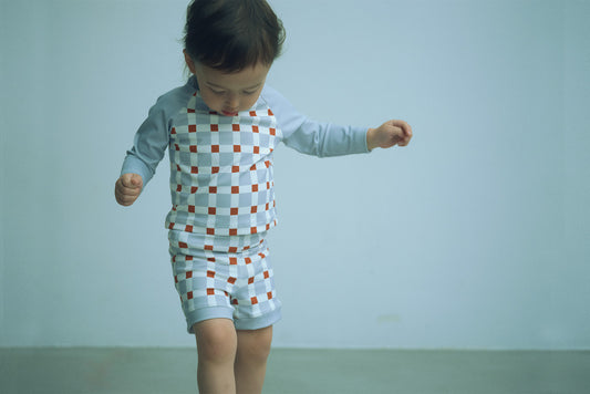 2026SS/swimwear block blue嬰童防曬泳衣