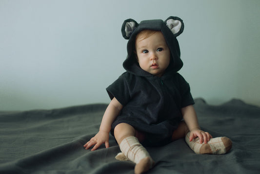 2026SS/lullaby half bear navy春夏小熊家居服深藍色帽子可拆卸