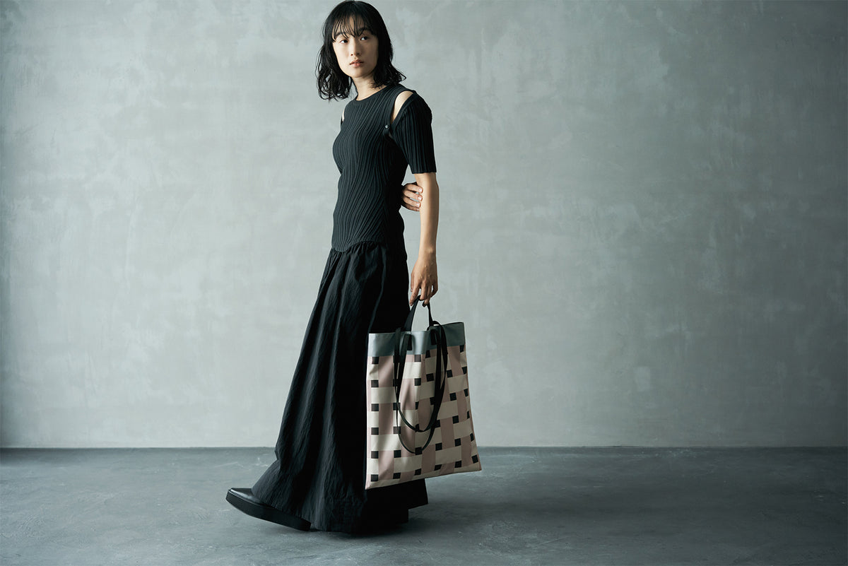 【MATO新品】雙提把大容量托特包 PORTRAIT BAG GRID MAUVE(莫蘭迪粉棕格紋)可刺繡
