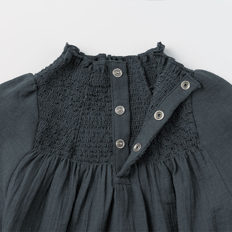 blouses 3 shirring navy深藍皺摺襯衫