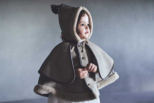 sonnet mouton greige一衣三用!新生兒至學步的羊毛皮斗篷/外套/蓋毯