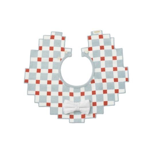 2026新品/BIB joujou block blue 培養五感像素風嬰兒口水巾可拆卸蝴蝶結