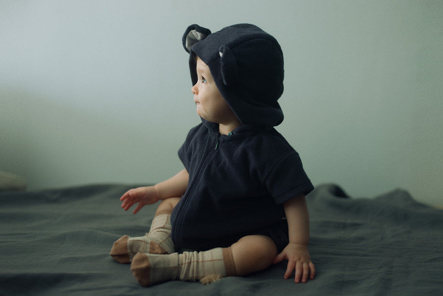 2026SS/lullaby half bear navy春夏小熊家居服深藍色帽子可拆卸