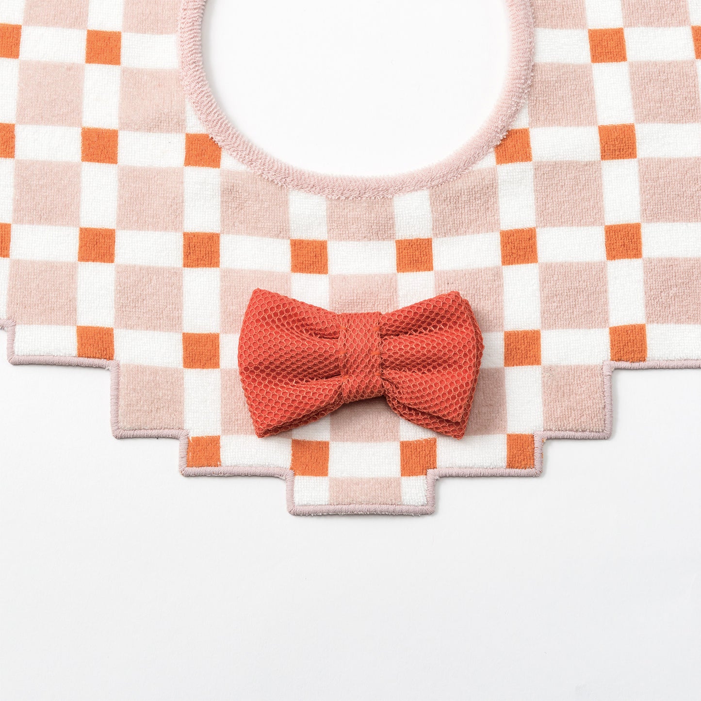 2026新品/bib joujou block pink 培養五感像素風嬰兒口水巾可拆卸蝴蝶結