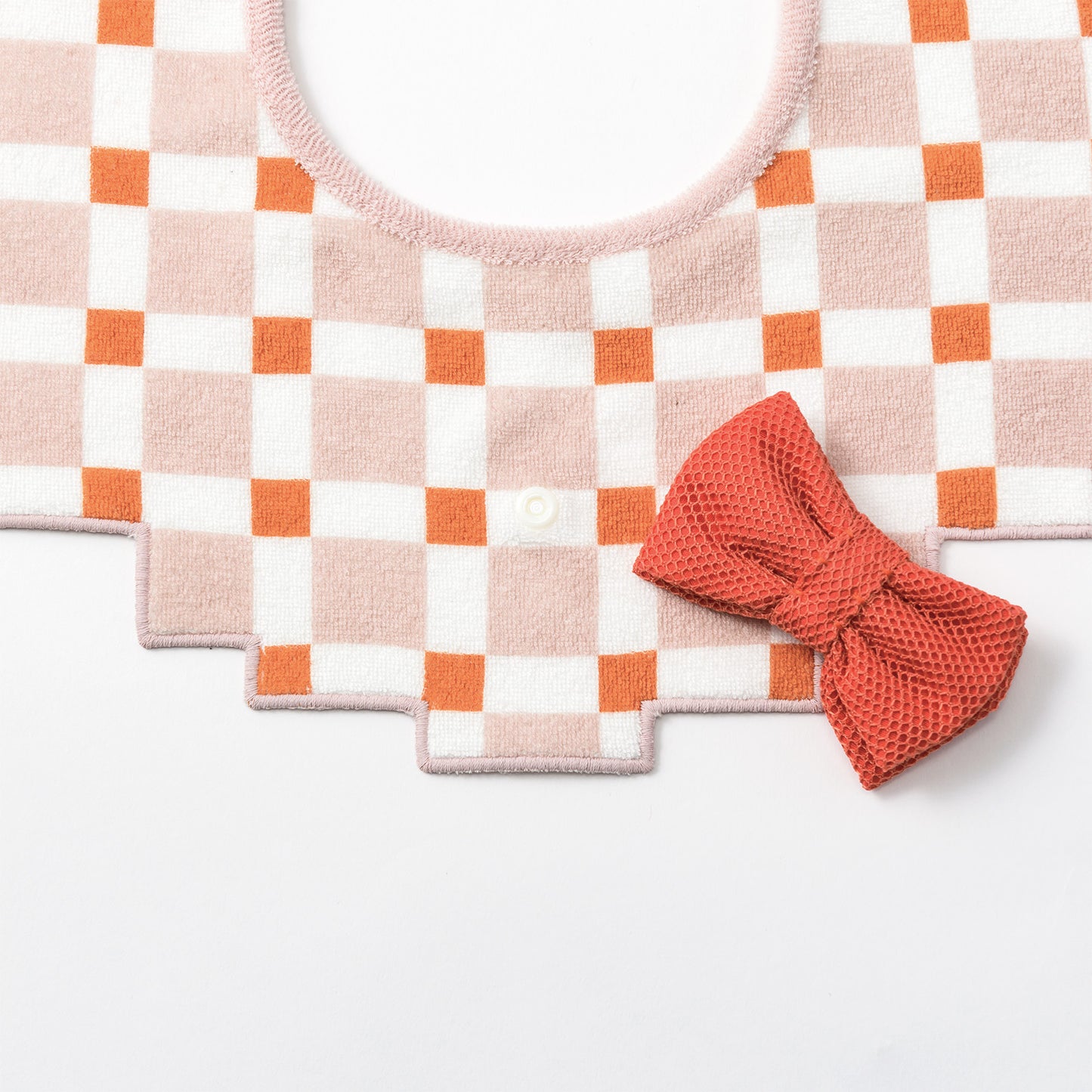 2026新品/bib joujou block pink 培養五感像素風嬰兒口水巾可拆卸蝴蝶結
