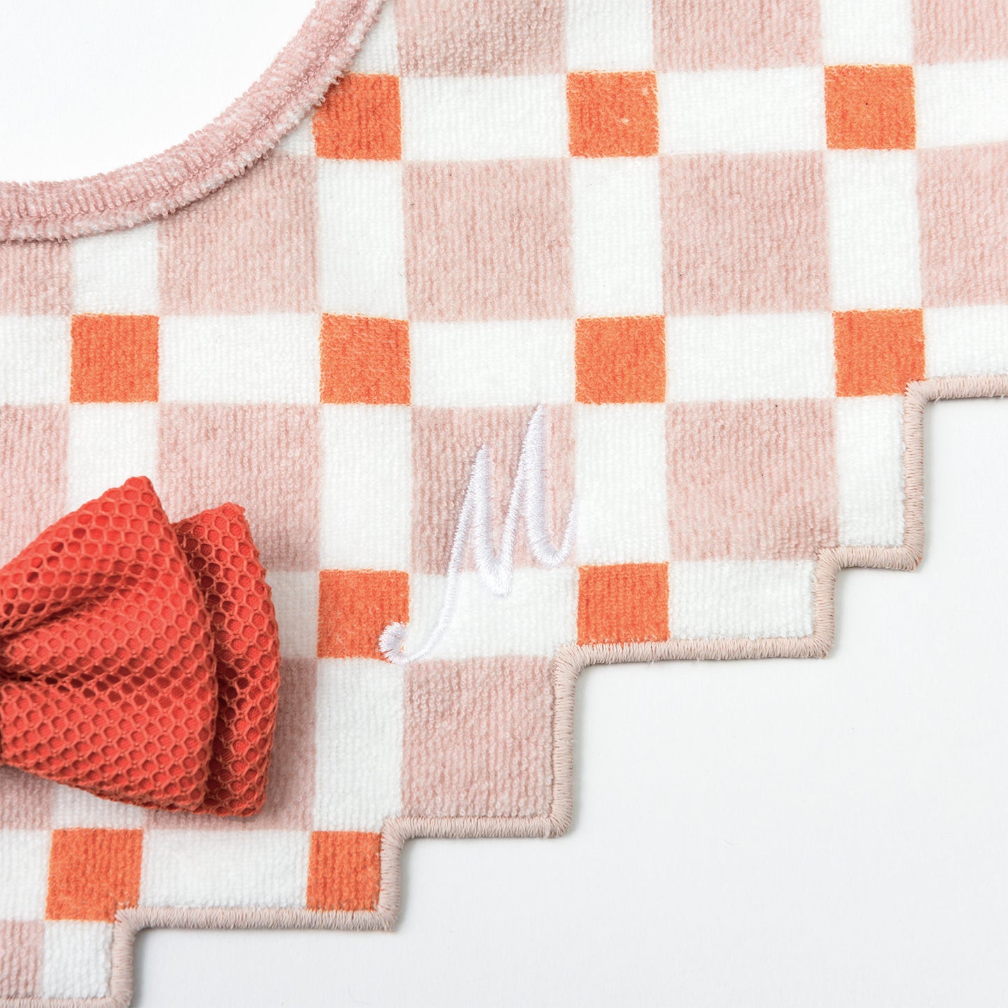 2026新品/bib joujou block pink 培養五感像素風嬰兒口水巾可拆卸蝴蝶結