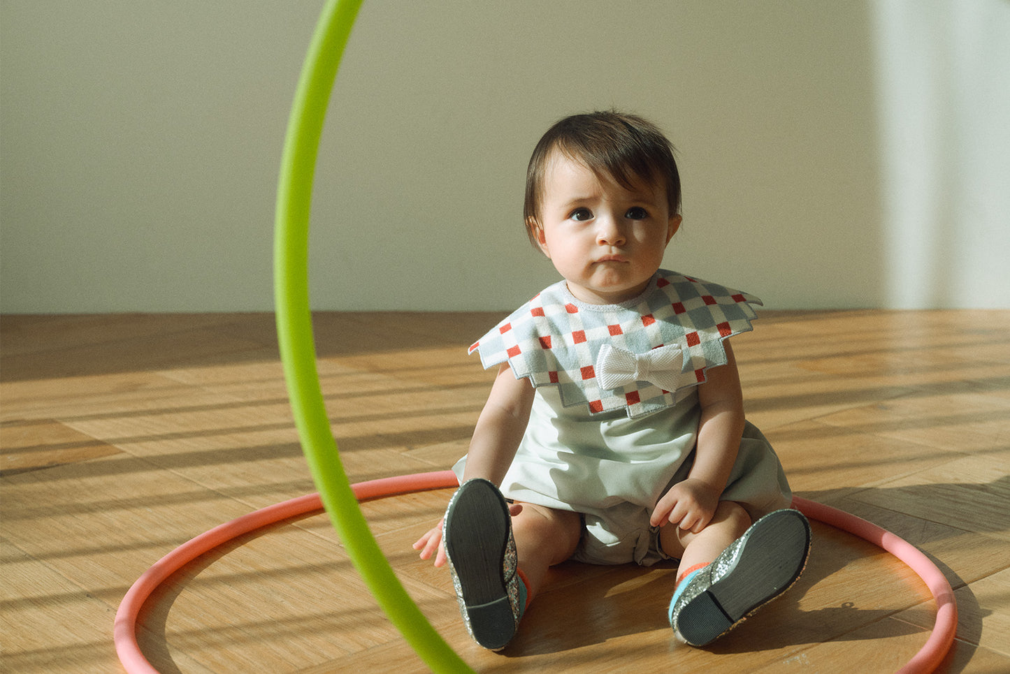 2026新品/BIB joujou block blue 培養五感像素風嬰兒口水巾可拆卸蝴蝶結