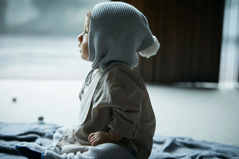 knit hat bonnet 無縫編織帶球球針織帽3m~2y