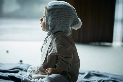 knit hat bonnet 無縫編織帶球球針織帽3m~2y