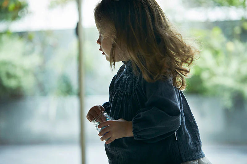 blouses 3 shirring navy深藍皺摺襯衫