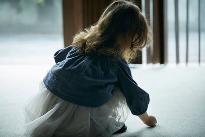 blouses 3 shirring navy深藍皺摺襯衫