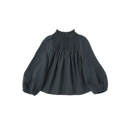 blouses 3 shirring navy深藍皺摺襯衫