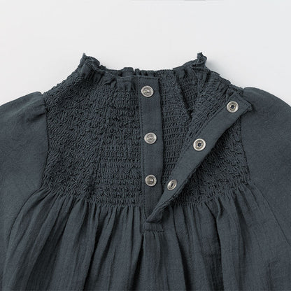 blouses 3 shirring navy深藍皺摺襯衫