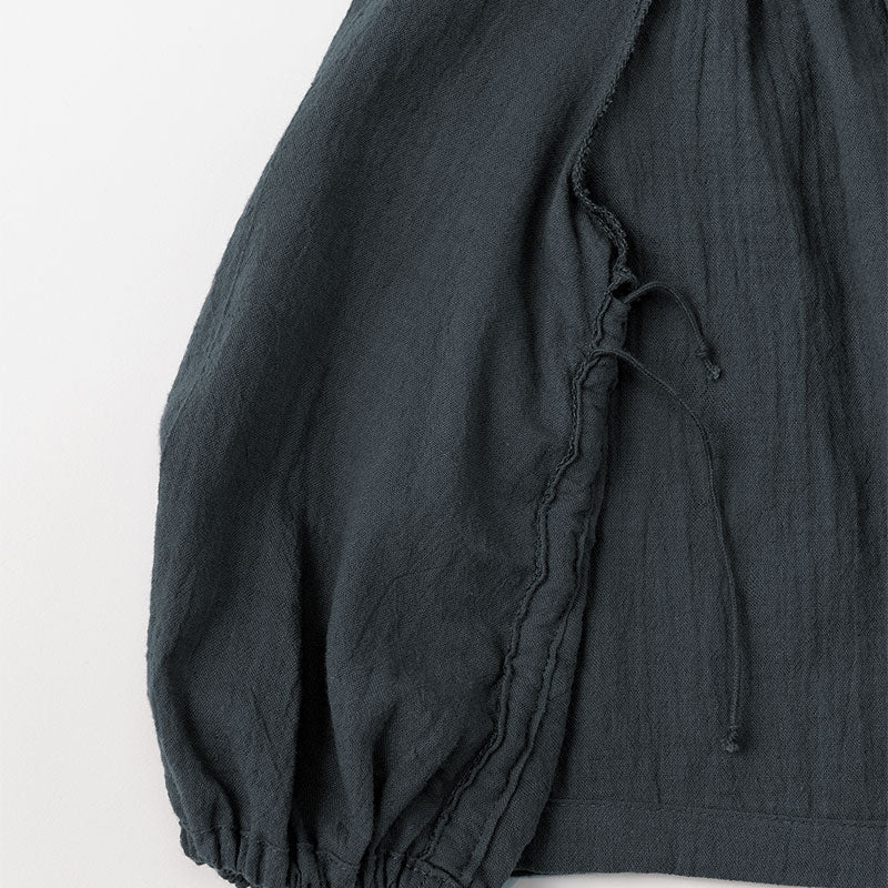 blouses 3 shirring navy深藍皺摺襯衫