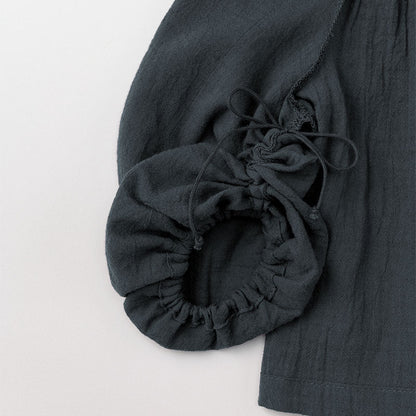 blouses 3 shirring navy深藍皺摺襯衫