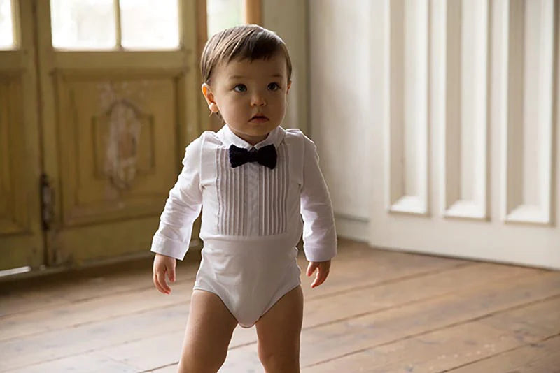 bodysuits 1 pintuck white領結白襯衫貼身包屁衣