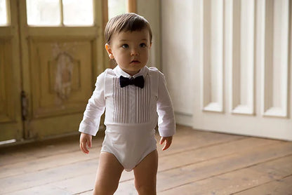 bodysuits 1 pintuck white領結白襯衫貼身包屁衣