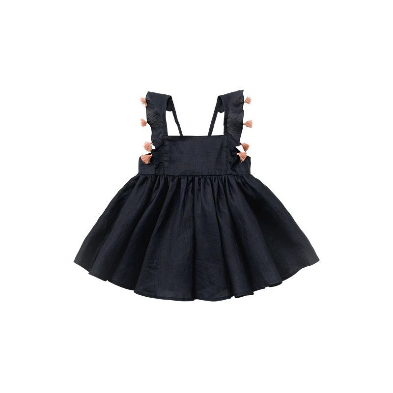 loisir sun dress 2 navy深藍色渡假風亞麻洋裝連身裙