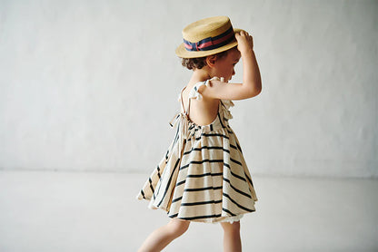 loisir sun dress 3 stripe條紋渡假風亞麻洋裝連身裙