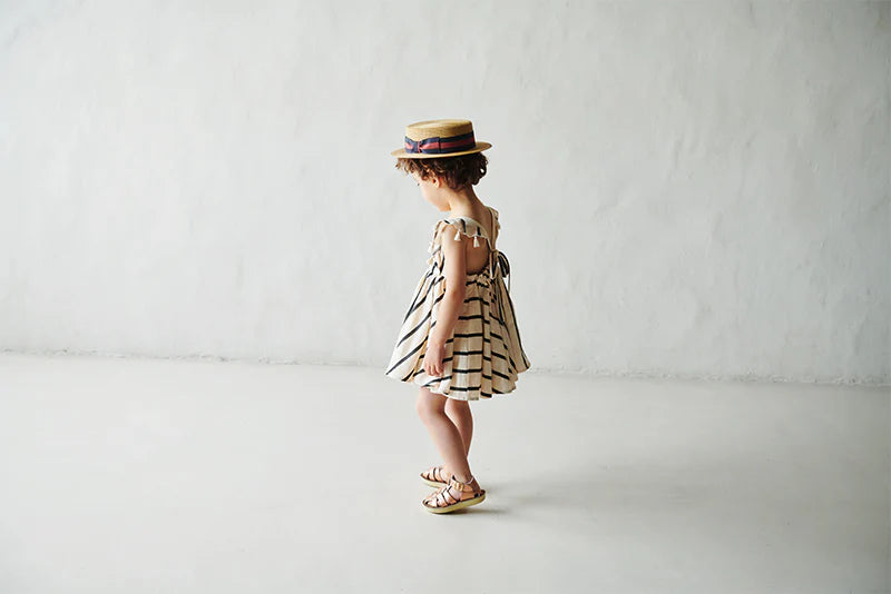 loisir sun dress 3 stripe條紋渡假風亞麻洋裝連身裙