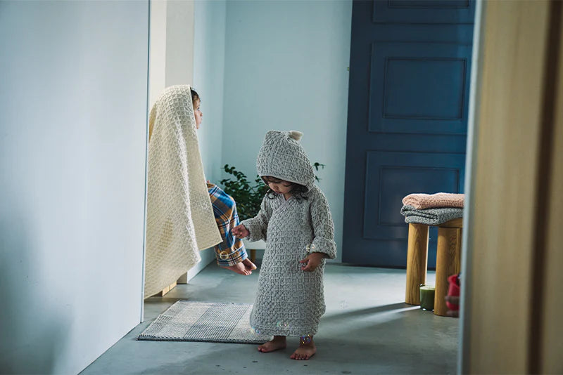 Organic hooded bathrobe多用途華夫格兒童浴袍三色1～4歲