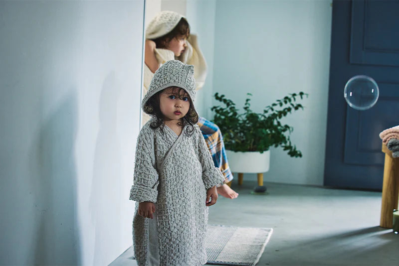 Organic hooded bathrobe多用途華夫格兒童浴袍三色1～4歲