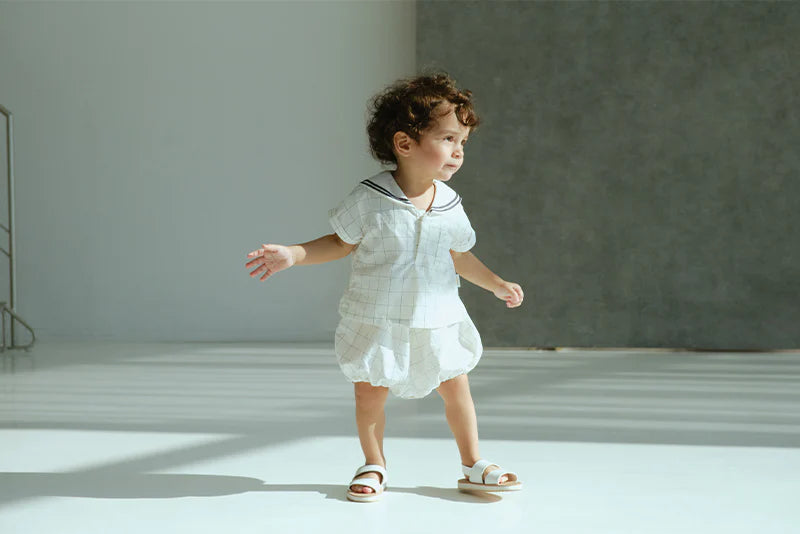 paddle rompers 1 graph white白色方格水手風燈籠褲連體衣