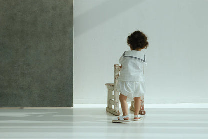 paddle rompers 1 graph white白色方格水手風燈籠褲連體衣