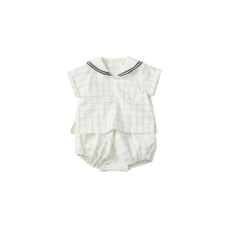 paddle rompers 1 graph white白色方格水手風燈籠褲連體衣