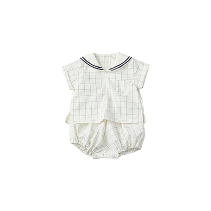 paddle rompers 1 graph white白色方格水手風燈籠褲連體衣