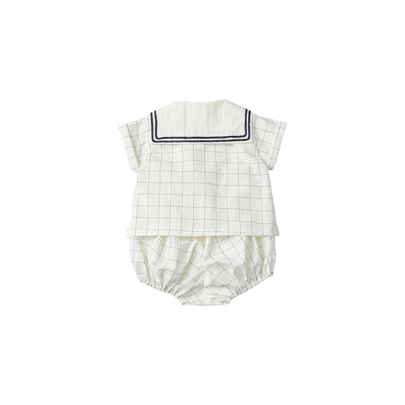 paddle rompers 1 graph white白色方格水手風燈籠褲連體衣