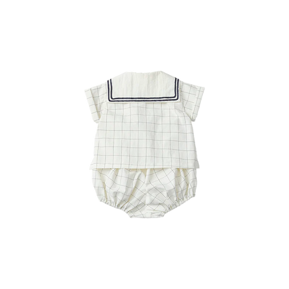 paddle rompers 1 graph white白色方格水手風燈籠褲連體衣