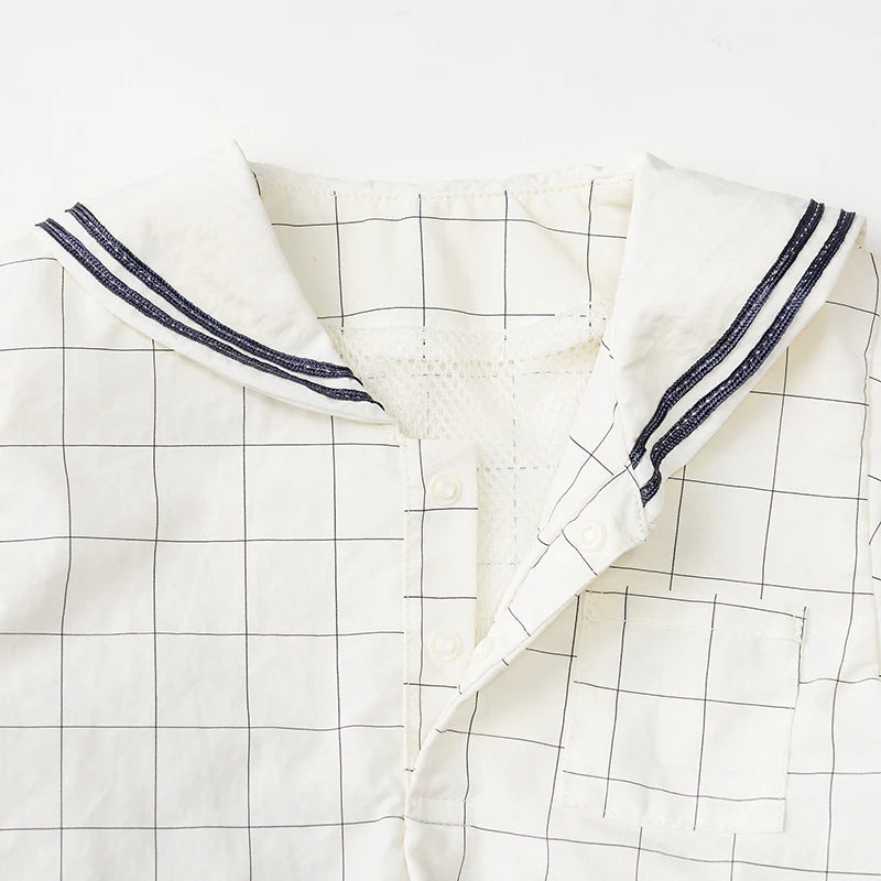 paddle rompers 1 graph white白色方格水手風燈籠褲連體衣