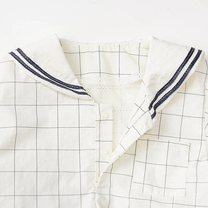 paddle rompers 1 graph white白色方格水手風燈籠褲連體衣