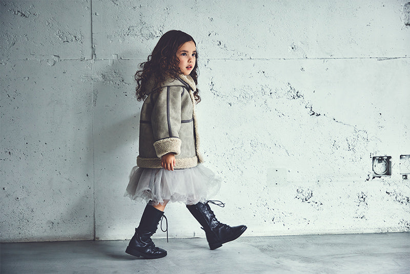 alto mouton greige成長型設計羊毛皮外套1.5～4y