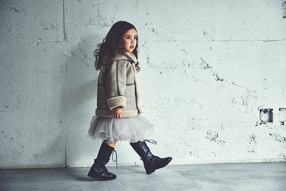 alto mouton greige成長型設計羊毛皮外套1.5～4y