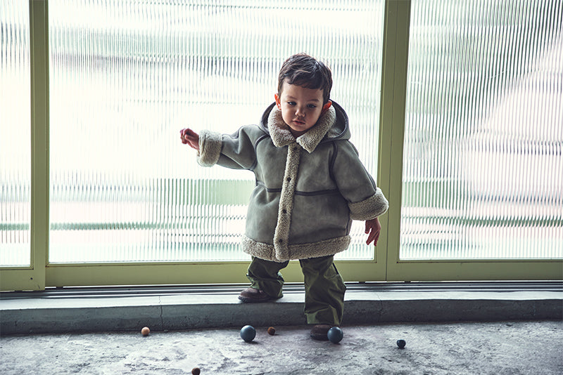 alto mouton greige成長型設計羊毛皮外套1.5～4y
