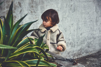 alto mouton greige成長型設計羊毛皮外套1.5～4y