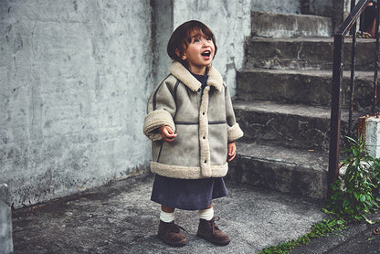 alto mouton greige成長型設計羊毛皮外套1.5～4y