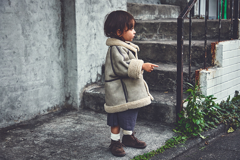 alto mouton greige成長型設計羊毛皮外套1.5～4y