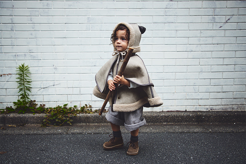 sonnet mouton greige一衣三用！新生兒至學步的羊毛皮斗篷/外套/蓋毯