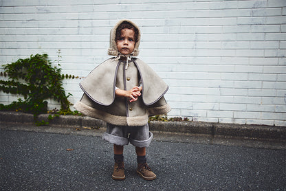 sonnet mouton greige一衣三用！新生兒至學步的羊毛皮斗篷/外套/蓋毯