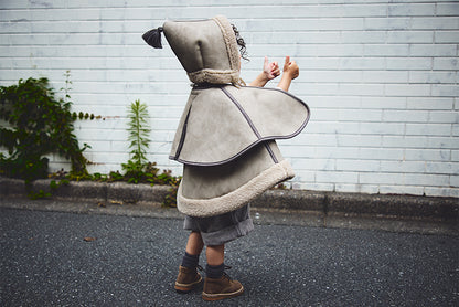 sonnet mouton greige一衣三用！新生兒至學步的羊毛皮斗篷/外套/蓋毯