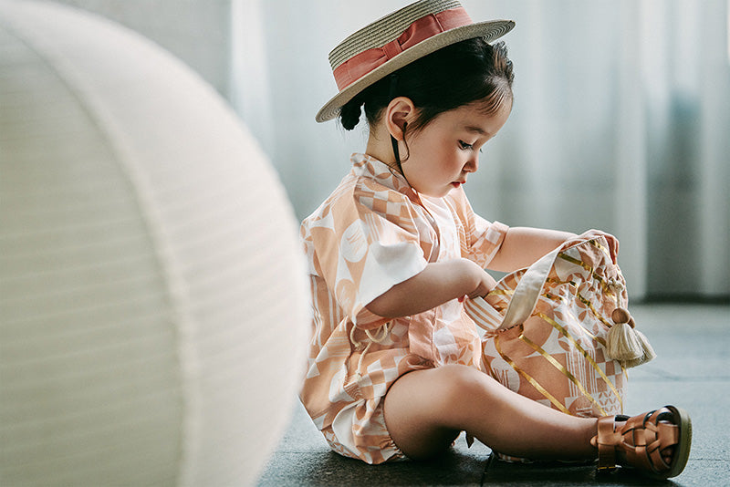 日本夏祭限定/jinbei squares beni和服連身衣套裝kimono 80cm