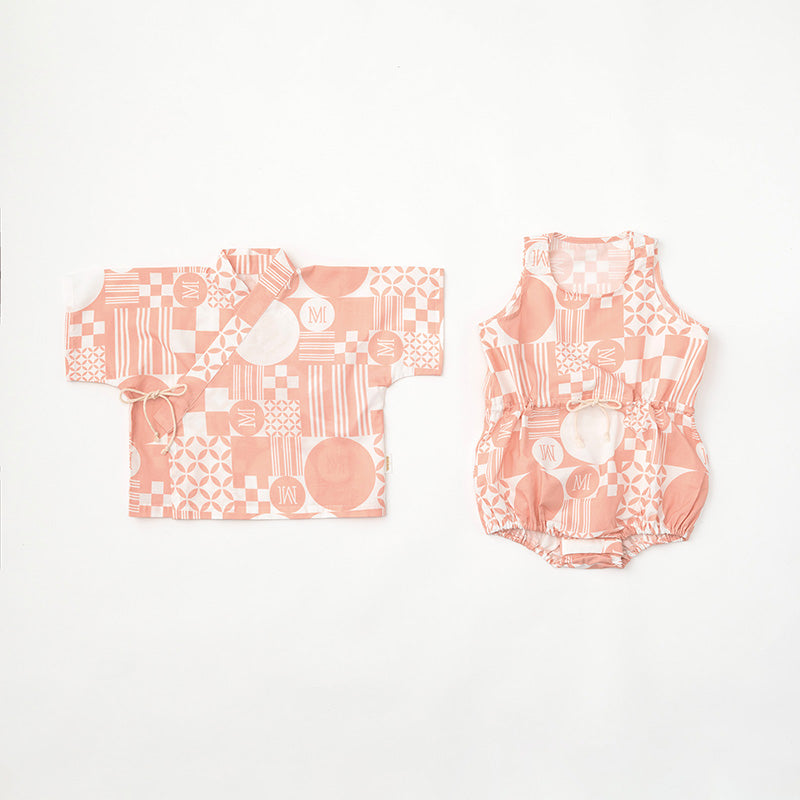 日本夏祭限定/jinbei squares beni和服連身衣套裝kimono 80cm