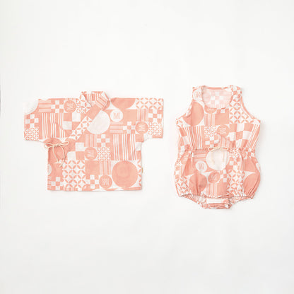 日本夏祭限定/jinbei squares beni和服連身衣套裝kimono 80cm