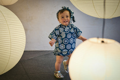 日本夏祭限定/jinbei dots ruri和服連身衣套裝kimono 80cm