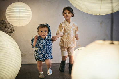 日本夏祭限定/jinbei dots ruri和服連身衣套裝kimono 80cm