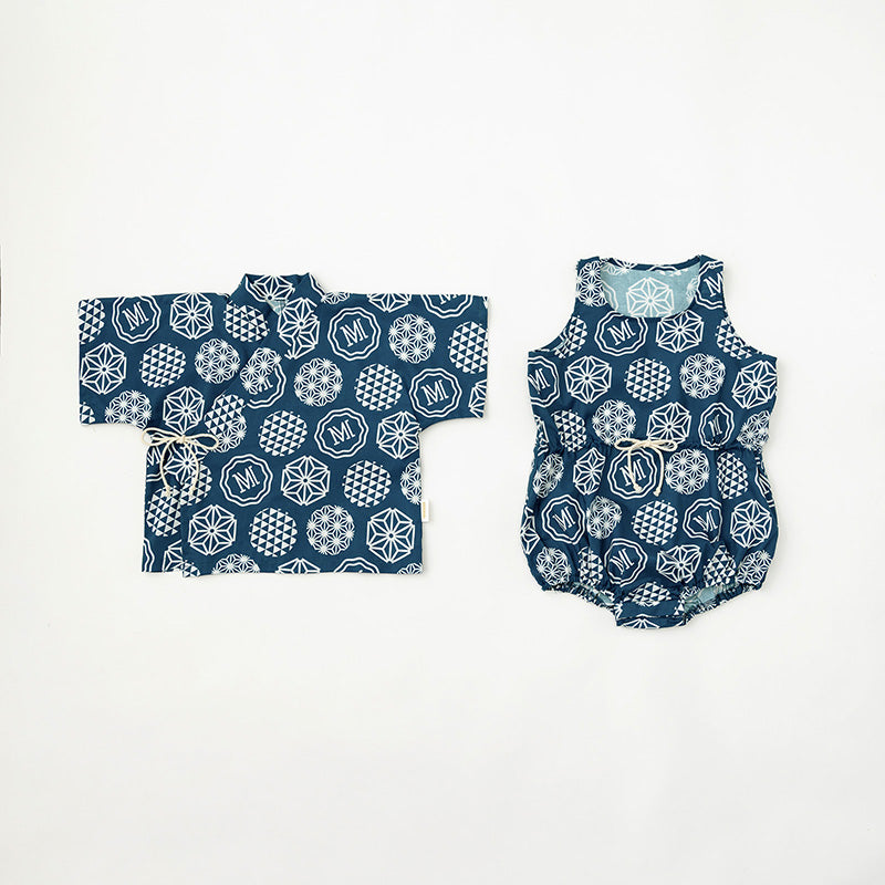 日本夏祭限定/jinbei dots ruri和服連身衣套裝kimono 80cm